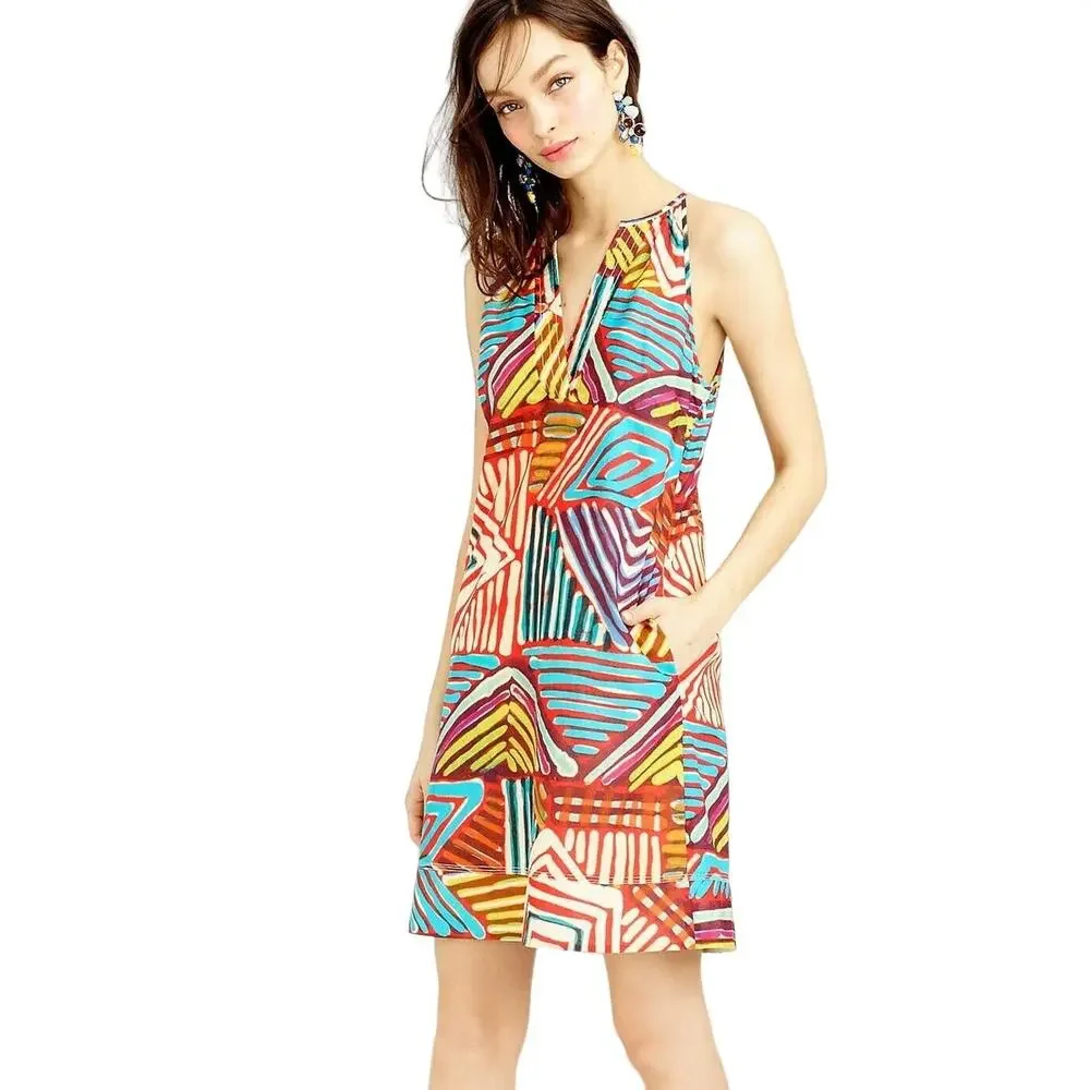 J.CREW Collection Geo Brushstroke Mini Dress Multi color Size 2 - Picture 1 of 8